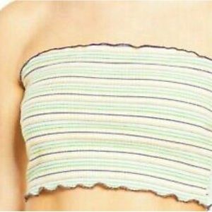 ☀️NWOT BP Striped Rib Knit Crop Tube Top w/ Lettuce Trim Multicolored  S Small